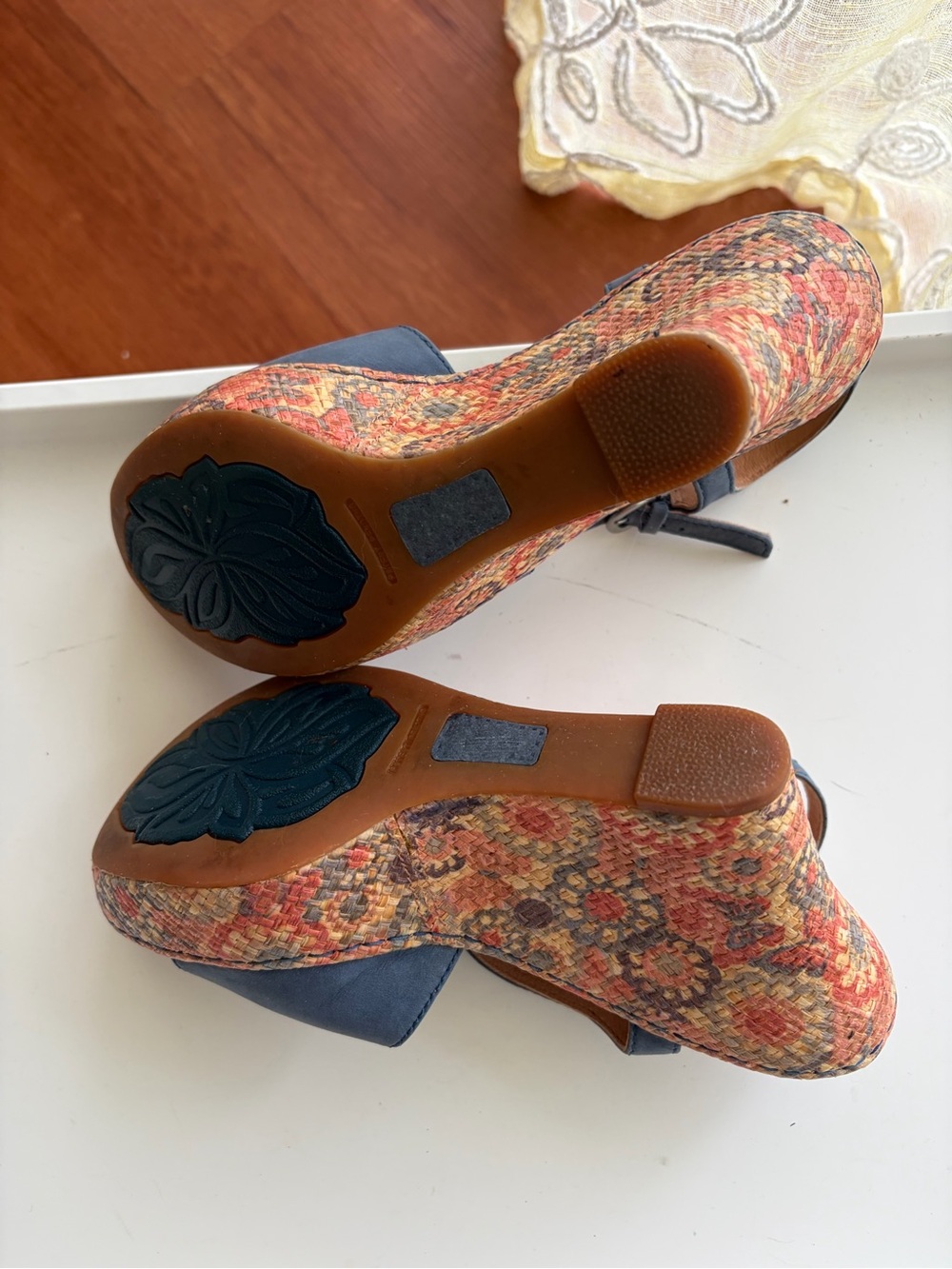 Born Navy T-Strap Wedge Sandals with Braided Trim - Picture 5 of 10